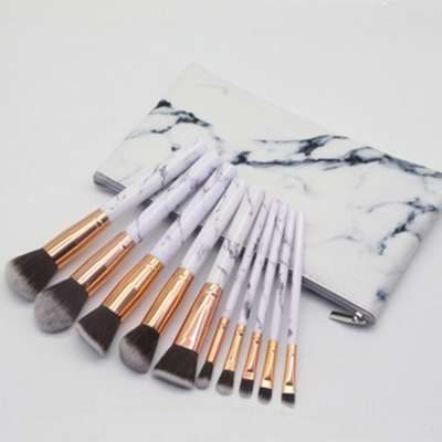 Natural 10pcs High Quality Professional Face Makeup Brushes Marble Real Technique Beauty Brush Makeup Set With Case