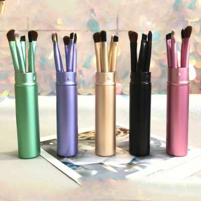 Natural 5pcs Fluffy Eyeshadow Blending Brush Set Portable Goat Hair Professional Vegan Mini Eyelash Makeup Brush Set Wholesale